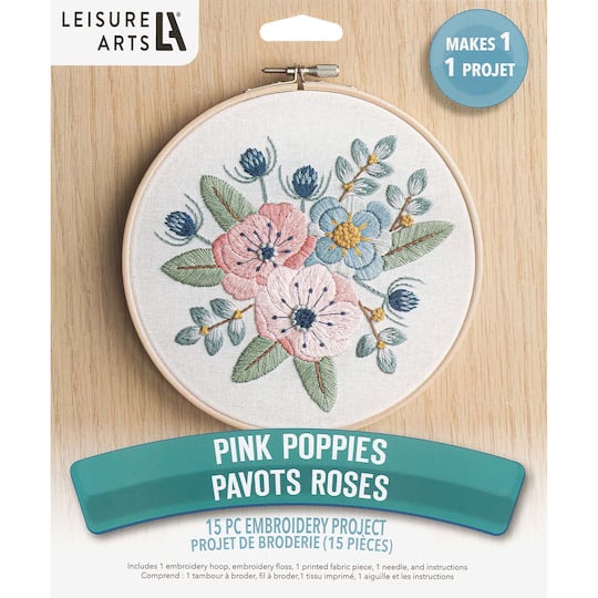 Leisure Arts&#xAE; 6&#x22; Pink Poppies Embroidery Kit
